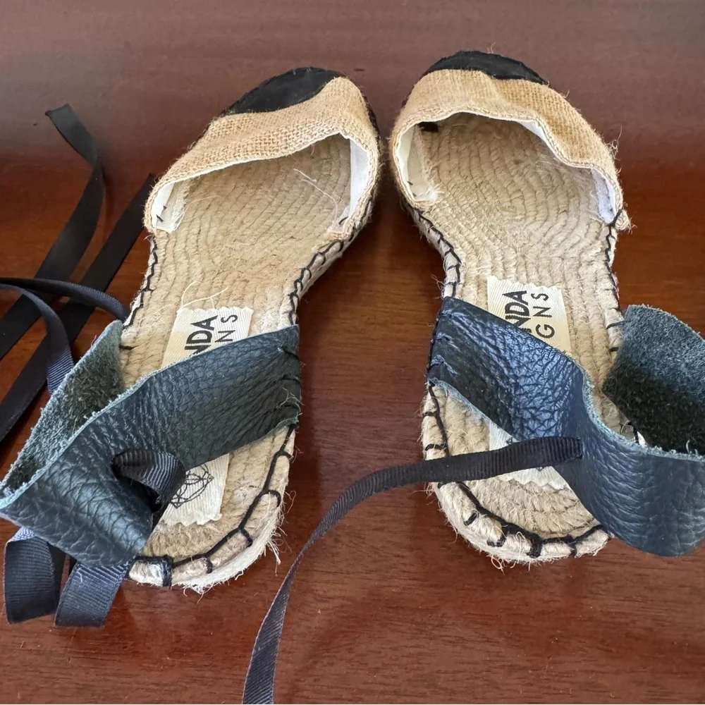 Maslinda Designs Ankle Tie Espadrille Wedges Black Beige EU 39